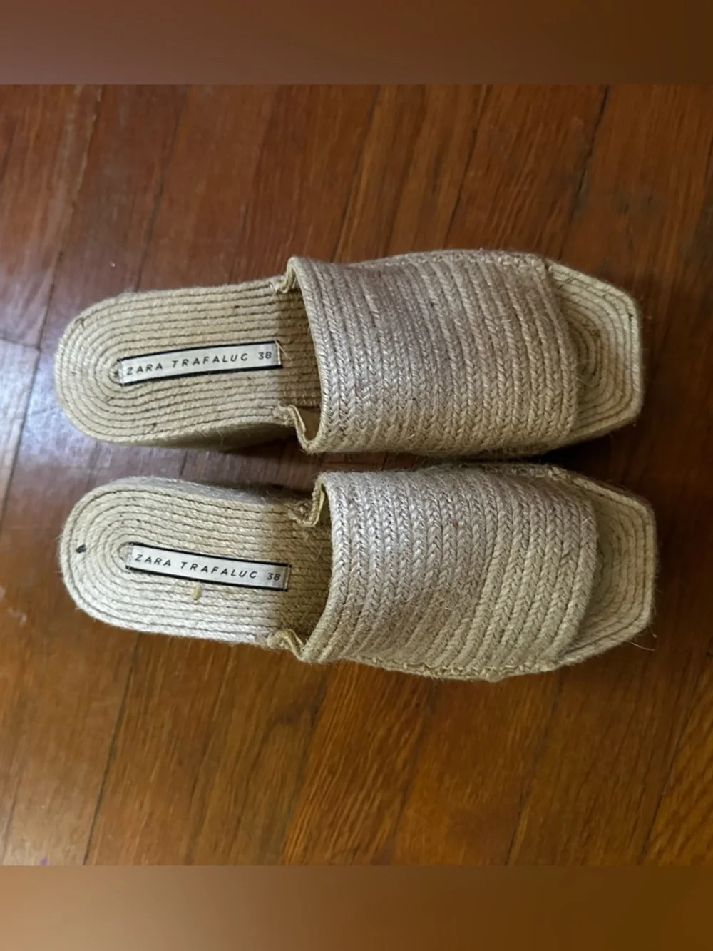 Zara jute raffia wicker wedge sandals slides sz 38 - Picture 5 of 6